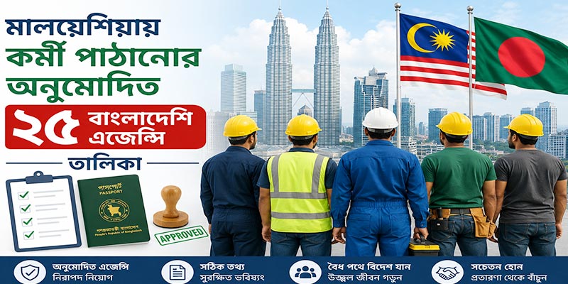 মালয়েশিয়ায় কর্মী পাঠানোর অনুমোদিত ২৫ বাংলাদেশি এজেন্সি তালিকা