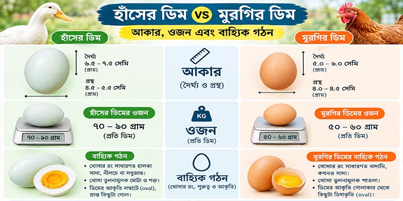 হাঁসের ডিম vs মুরগির ডিম- আকার, ওজন এবং বাহ্যিক গঠন